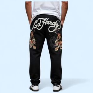 Ed Hardy Men's Black Tiger Graphic Sweatpants Joggers